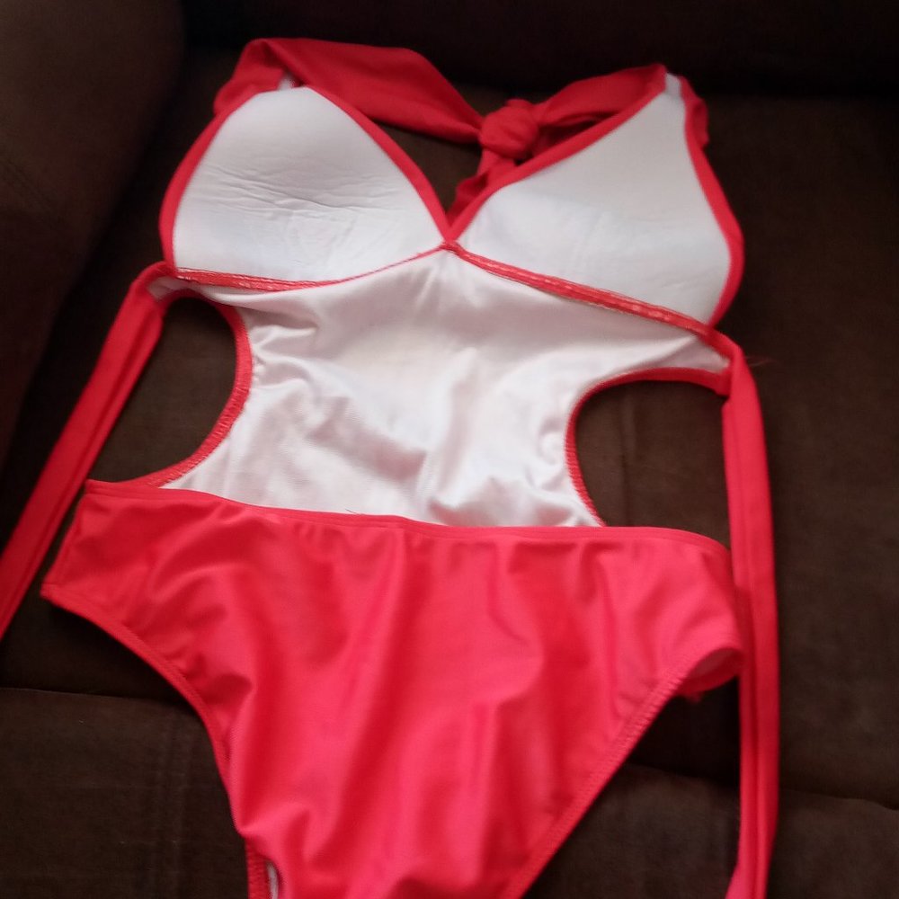 Red one piece bathing suit